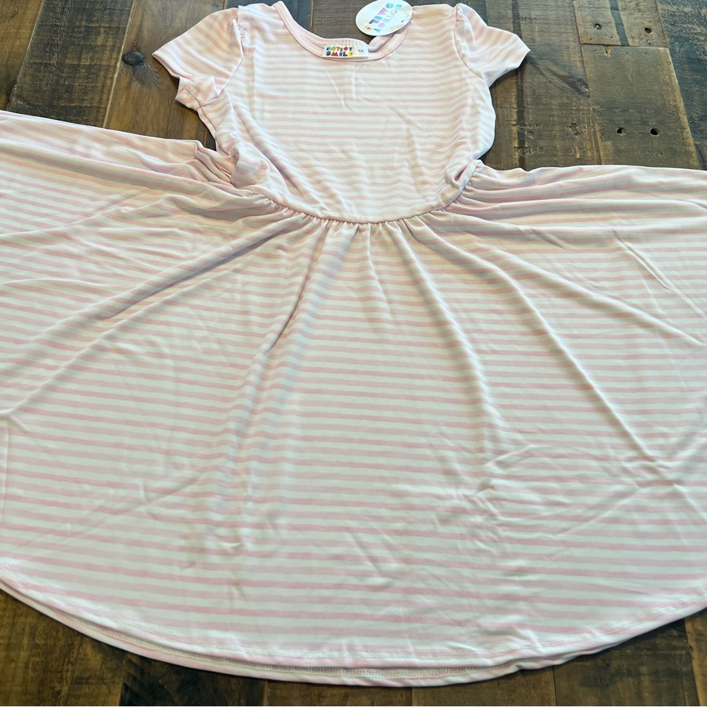 Dot Dot Smile Size 5/6 Girls Pink And White Stripe Cap Sleeve Twirl Dress New